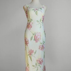 Yellow floral maxi dress with sheer poncho